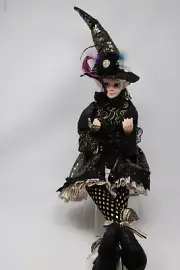 Elf Fairy Nicole Miller Halloween Witch Doll Black Gold Purple Autumn Fall 21"
