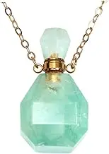 Ciieeo Natural Fluorite Crystal Pendant Necklace Elegant Perfume Bottle Wishing Bottle Accessory for Women Lightweight Essential Oil Holder with Metal Chain for Parties and Festivals