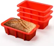 Mini Loaf Pan, Silicone Bread Loaf Pan Nonstick Set of 4 for Baking Bread, Toast