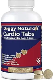 Cardio Tabs Cardio Support and Cardio Strength Supplement for Dog and Cats, L-Taurine, L-Carnitine, Hawthorn, L Arginine, Coenzyme Q10-Supports Cardiovascular Heart Health - Made in USA - 120 Tablet