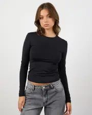 [Ava And Ever] Ava And Ever Women's Basic Super Soft Long Sleeve Top in Black Size 2 2 Black
