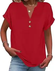 [Generic] T-Shirt Women's Short Sleeve V-Neck Tops Summer Button Down Shirt Elegant Loose Blouses Fashion Plus Size Shirts with Buttons