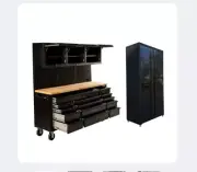 GTX 1.8M x 1.8M x 52.5cm Black Stainless Steel ToolBox & Double Door Cabinet Set