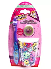 NIP Brush Buddies Shopkins Soft Toothbrush Rinsing Cup Strawberry Cap 3 PC Set
