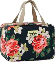 [KWLET] Toiletry Bag for Women Cosmetic Travel bag Floral Cosmetic Case Large Travel Toiletry Bag for Girls Make Up Bag Navy Blue Brush Bags Reusable Toiletry Bag