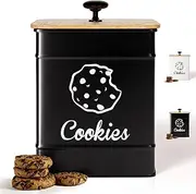 Cookie Jar with Airtight Lid - 1 Gallon - 6"D x 8"H Iron Cookie Tin with Bamboo Lid - Large Cookie Jars with Lids Airtight - Farmhouse Cookie Jars for Kitchen Counter Decorative - Cookies Jar