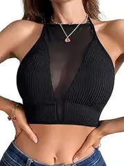 [COOLOYA] Women's Mesh Sheer Cut Out Wireless Sport Bras Criss Cross Back Straps Everyday Crop Top Bra
