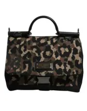 Dolce & Gabbana Brown Leopard Print Lacquard Nylon Sicily Tote Women's Bag