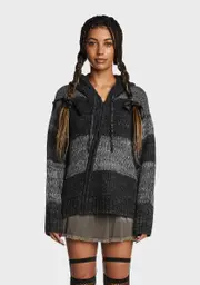 [Minga] Carbon Zip Up Hood Knit Cardigan