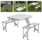 (Brushed Silver)Portable Folding Picnic Table With 4 Seats Aluminum Alloy F ZO