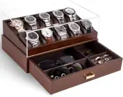Watch Box for Men, 10 Slots Mens Watch Case with Glass Lid, Watch Display Case w