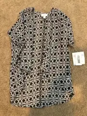 New LuLaRoe Bianka Kids Kimono Cover Up Size 1 white black geometric line design