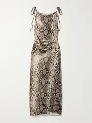 [Acne Studios] Acne Studios - Wrap-effect Draped Snake-print Hammered-satin Midi Dress - Snake print - EU 32 EU 32 Animal print