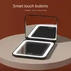 PU Leather LED Makeup Mirror Rechargeable LED Touch Dimming Women