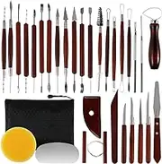 30Pcs Pottery Clay Sculpting Tools, Polymer Clay Tools Kit with Carrying Case Bag Ceramic Tools for DIY Handcraft Wooden Pottery Carving Tool Kits DIY Art Supplies for Beginners Modeling Engraving