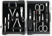 3 Swords Germany - brand quality 11 piece manicure pedicure grooming kit set for professional finger & toe nail care scissors clipper fashion leather case in gift box, Made by 3 Swords (dfgl) Black
