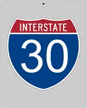 I-30 metal Interstate highway sign - Fort Worth to Dallas to Texarkana