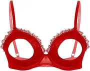 [GRRKDFQ] Women Lingerie Open Cup Bra Tops Adjustable Straps Hollow Out Lace Brassiere Underwear