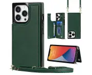 For iPhone 13 Pro Wallet Case with Strap - Green