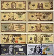 10 pcs Set Dollar Bills Bookmark, Colored New 100 Dollar Bills 100/50/20/10/5/2/1 2 Bill 20 Bill for Gift