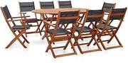 9 Piece Outdoor Dining Set Solid Eucalyptus Wood and Textilene, Furniture Sets, Patio Furniture