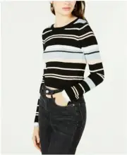 Material Girl Juniors' Striped Rib-Knit Cropped Sweater,Skyway XL $44.50