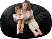 EDUJIN 5 ft Bean Bag Chair: 5' Large Memory Foam Filled Bean Bag Chairs for Adults with Filling,Ultra Soft Dutch Velvet Cover,Round Fluffy Lazy Sofa for Living Room - 5 Foot, Black