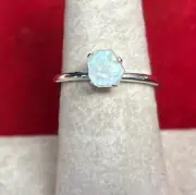 sterling silver stackable ring Size 9 Rainbow Moonstone Raw