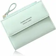 [Huakaile] Bifold Leather RFID Blocking Wallet for Women Mini Ladies Purse with Coin Pocket, with Zipper Buckle, Credit Card Holder Coin Purse PU Small Short Wallet (Light Green)