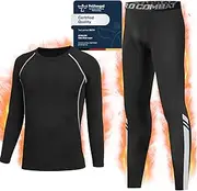 [Qyibleri] Kids Base Layer - Kids Thermals Long Sleeve Top & Tights Football Compression Set, Boys Thermal Base Layer Set Suit for 4~13 Age, Base Layer Kids for Ski Football and Daily Life Grey, Grey,