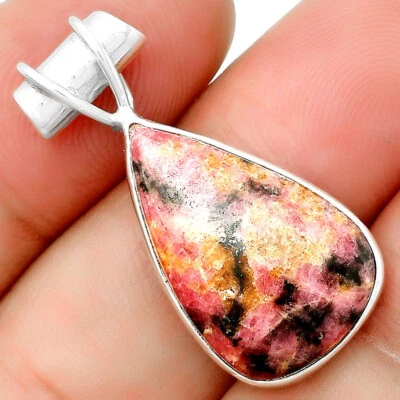 Natural Magnetite In Rhodonite 925 Sterling Silver Pendant Jewelry P-1304