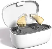 Hearing Aids for Seniors - OTC Rechargeable With Comfort Design & Noise Cancellation, Amplifiers for Severe Hearing Loss, Invisible In-Ear Device (Beige)