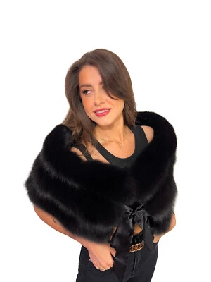 Extra Wide Fox Fur Shawl 47" (120cm) Saga Furs Stole Scarf With Suede Inserts