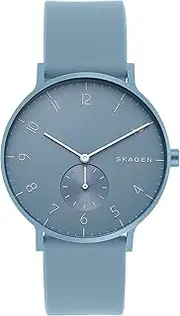 [SKAGEN DENMARK] Skagen Traditional Watches for Unisex Aaren Kulor, Three Hand, 41MM Aluminum Case with a Sky Blue Silicon Strap, SKW6509