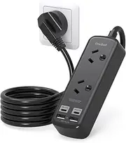 [One Beat] Power Board with USB C,Power Strip with 2 Outlets 4 USB Ports (2USB C 2USB A),Travel Powerboard with 1.2M Extension Cord,Non Surge Protector for Cruise Ship,Home,Office,Travel Accessories(Bk)