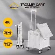 Folding Shopping Trolley Portable Grocery Cart Rolling Wheel with Sliding Cover
