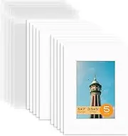 Mat Board Center, Pack of 5 Bevel Cut 5x7 White Mat for 3.5x5 Photo with White Core Matte Set, Includes 5 Acid Free Mats, 5 Backing Board and 5 Clear Bags