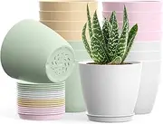 UOUZ 16Pack 4inch Small Nursery Plant Pots, Plastic Planters with Drainage Holes and Saucers for Indoor Seedlings, Succulents and Small Plants, Colorful