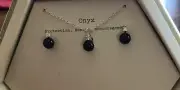 Semi-Precious Onyx Earring & Necklace Set- Silver Plated 18 Inch Nickel Free
