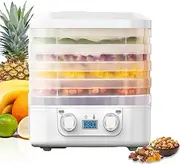 5 Tier Food Dehydrator, 160w Fruit Dryer Machine with Adjustable Thermostat and Digital Timer Double Knob Dryer for Drying Fruit, Pet Treat, Meat, Vegetable, Jerky and Healthy Snacks