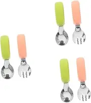 Baluue Sets Boy Girl Fork Spoon Set Curved Silicone Boys and Girls Tableware Safe Comfortable Design