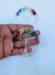 Natural Large Crystal Tree Of Life 3inch Ring 7Chakra Hippi Yoga Pendant Jwelery