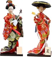 Set 2 Pieces Traditional Japanese Dolls Geisha Girl Geiko Kimono Ancient Doll Home Collection Art Decoration,A1,12 inch/4161 (Color : C10, Size : 12 inch)