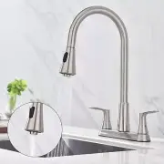 2 Handle Kitchen Faucet with Pull-Down Sprayer 360° Rotating Brushed Nickel