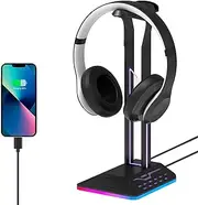 Geekria ABS RGB Headphones Stand for Over-Ear Headphones, Gaming Headset Holder, Desk Display Hanger with Solid Heavy Base Compatible with Sennheiser, Bose, Beats, Razer, AKG, Sony (Black)