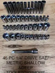45 PC CRAFTSMAN 1/4" SOCKET SET SAE/METRIC SHALLOW/DEEP & EXTENSION