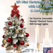 2ft Tabletop Christmas Tree with LED Lights Mini Snowy Xmas Tree Christmas Decor
