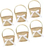 SHOWERORO 6pcs Mini Woven Basket Hanging Picnic Baskets - Bridal Flower Basket, Easter Egg Basket, Stuffers for Kids, Bride Linen to Weave Snack
