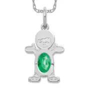 14K Solid White Gold Boy Oval Emerald Necklace