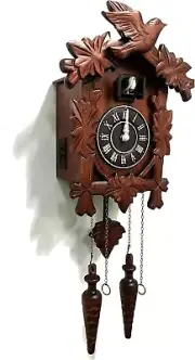 Large 13x9.5 Inch Wooden Cuckoo Clock with Automatic Night Mode Feature